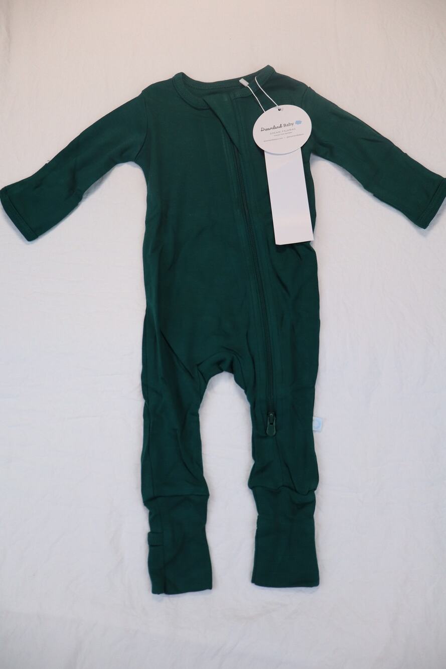 NEW Dreamland Baby Boy One Piece Pajama Forest Green Zip Up Long Sleeve 0-3M